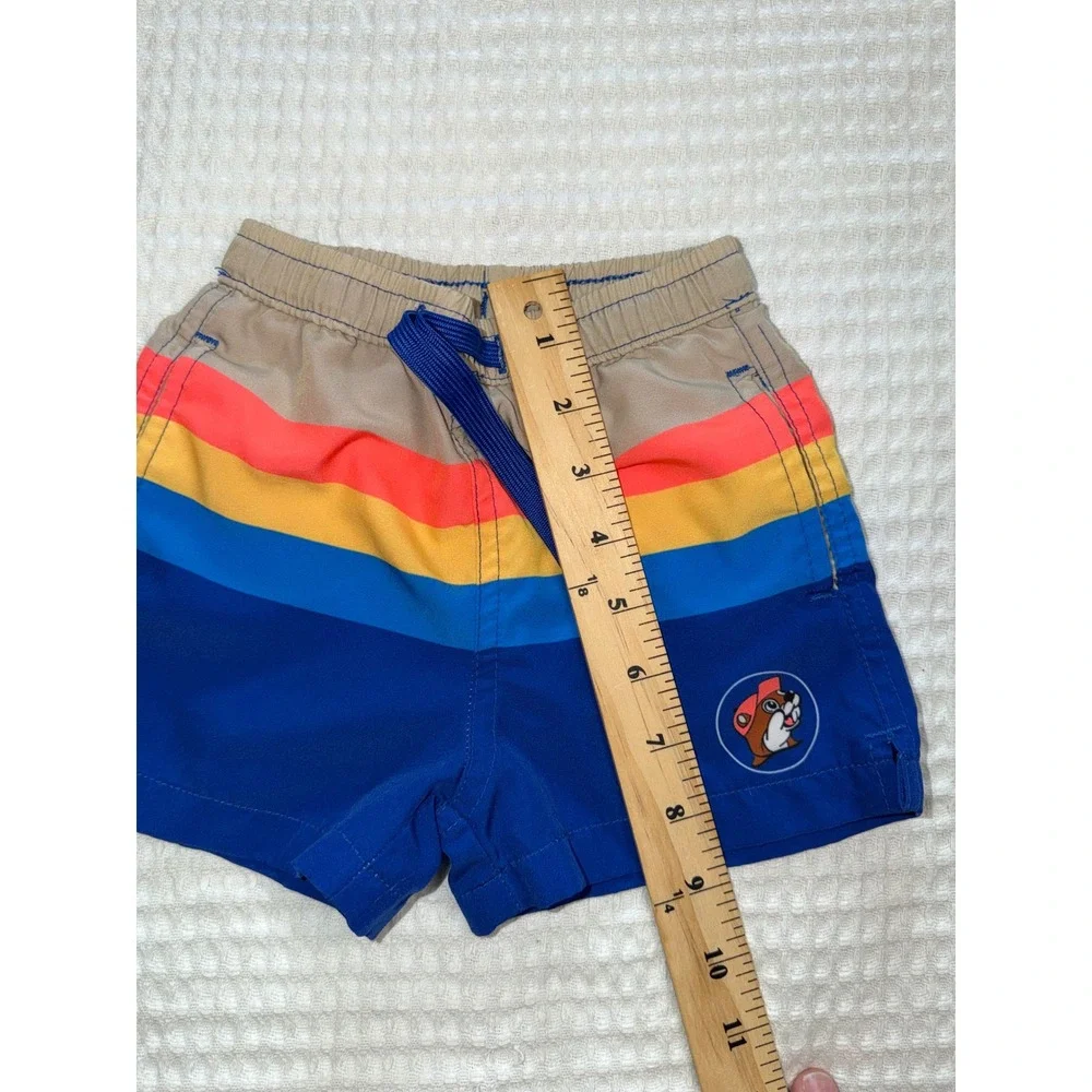 Buc-ee's Swim Trunks Toddler 2T Blue Multi Striped Beaver Logo Board‎ Shorts
